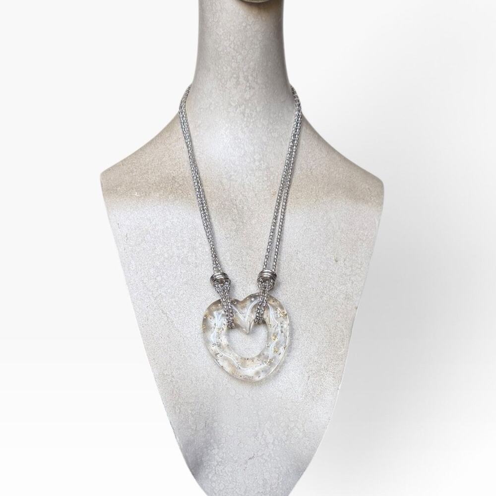 Urban Outfitters Cleare Resin Heart Pendant Necklace Iridescent Chunky Y2K NWT - Picture 2 of 11